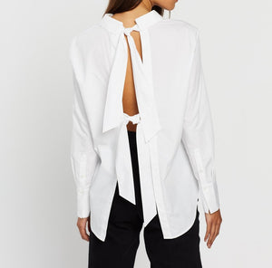 Equipment Shirt Womens Medium White Open Back Cotton Charlize Long Sleeve