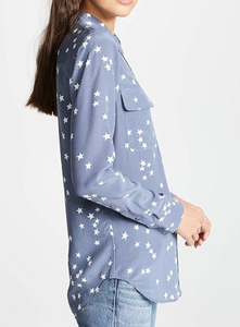 Equipment Silk Shirt Starry Night Womens Extra Large XL Blue Long Sleeve Blouse