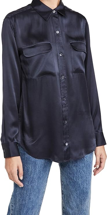 Equipment Silk Shirt Womens Large Blue Signature Long Sleeve Button Front