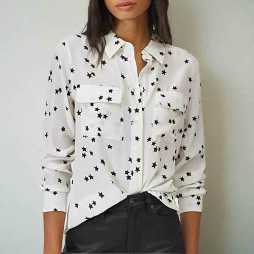 Equipment Slim Signature Silk Shirt Womens White Starry Night Long Sleeve Top