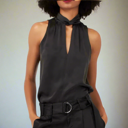 Equipment Augusta Halter Neck Silk Top Womens XL Black Sleeveless Cutout Blouse