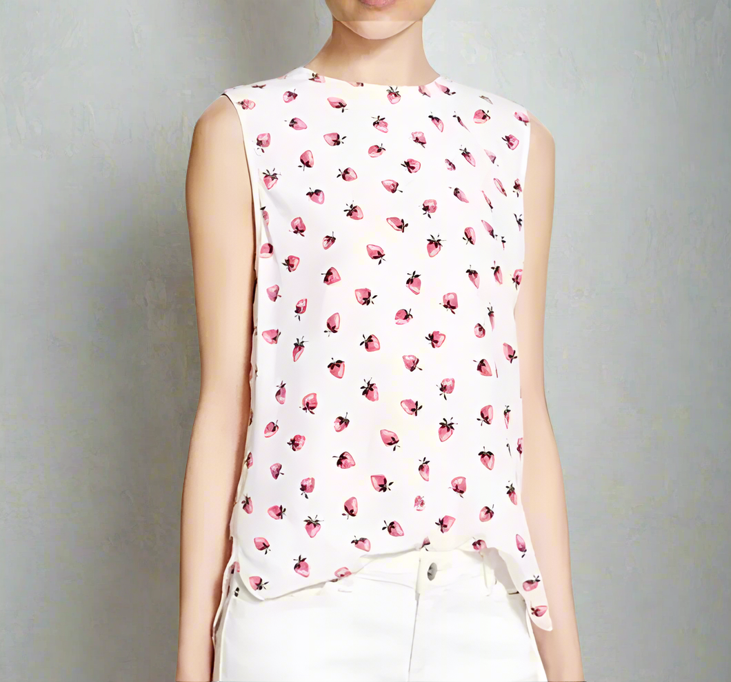 Equipment Top Womens Extra Small Sleeveless Silk Lyle Strawberry Print White Tank