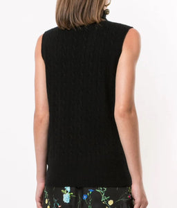 Erdem Cashmere Sweater Womens Large Black Turtleneck Sleeveless Cable-knit Jonquil