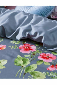 Essenza Queen Duvet Cover Set Blue Coton Floral 3 Piece Cotton Sateen Claudi