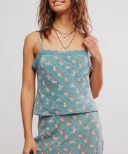 Load image into Gallery viewer, Free People Bali Margot Blue Floral Lace Trim Camisole Tank Large