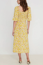 Load image into Gallery viewer, Faithfull The Brand Dress Womens Yellow Puff Short Sleeve Floral A-Line Midi Bronte