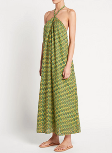 Faithfull The Brand Maxi Dress 10 Halter A-Line Green Cotton Check Rio Print, XL