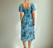 Load image into Gallery viewer, Faithfull The Brand Avera Floral Midi Dress Small Blue Cotton Short Puff Sleeve