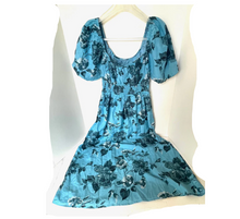 Load image into Gallery viewer, Faithfull The Brand Vineria Florl Midi Dress Small Blue Cotton Voile Short Puff Sleeve