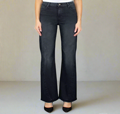 Fidelity Lotus Twist Wide Leg Women's 30 Black Comfort Stretch High Rise
