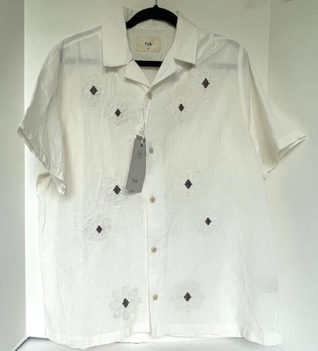 Folk Clothing Nota Shirt Mens Off White Short Sleeve Cotton Linen Camp Floral