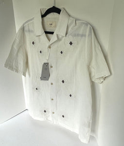 Folk Clothing Nota Shirt Mens Off White Short Sleeve Cotton Linen Camp Floral