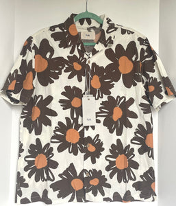 Folk Clothing Shirt Mens Cotton Brown Floral Hawaiian Ivory Cotton March SS