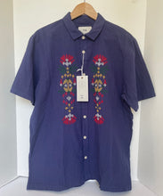 Load image into Gallery viewer, Folk Mast Shirt Mens Large Blue Short Sleeve Cotton Linen Camp Southwestern