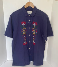 Load image into Gallery viewer, Folk Mast Shirt Mens Large Blue Short Sleeve Cotton Linen Camp Southwestern