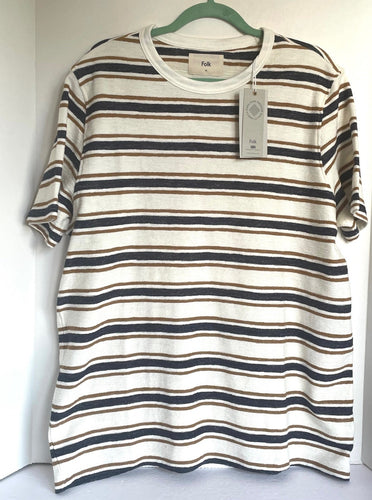 Folk Radcliffe Shirt Mens Extra Large XL Cotton Striped Ivory T-Shirt Relaxed fit