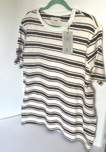 Folk Radcliffe Shirt Mens Extra Large XL Cotton Striped Ivory T-Shirt Relaxed fit