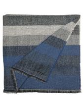 Load image into Gallery viewer, Fraas Throw Blanket Large Blue Striped Recycled Cotton Fringed Oeko-Tex
