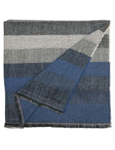 Fraas Throw Blanket Large Blue Striped Recycled Cotton Fringed Oeko-Tex