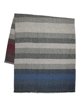 Load image into Gallery viewer, Fraas Throw Blanket Large Blue Striped Recycled Cotton Fringed Oeko-Tex