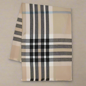 Fraas Plaid Throw Blanket Beige Large Cashmink Woven 60 x 70 Fringe Oeko-Tex
