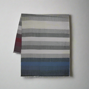 Fraas  Large Throw Blanket Blue Striped Cotton Fringed Sustainable 60 x 70