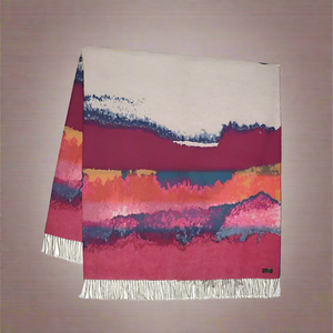 Fraas Throw Blanket Large Pink Blue Oblong Woven Cashmink Fringe 60 x 70