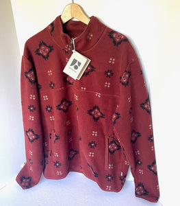 Frank And Oak Half Zip Polar Fleece Mens XL Red Relaxed Fit Geo Pattern Sweatshirt