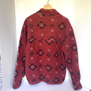 Frank And Oak Half Zip Polar Fleece Mens XL Red Relaxed Fit Geo Pattern Sweatshirt