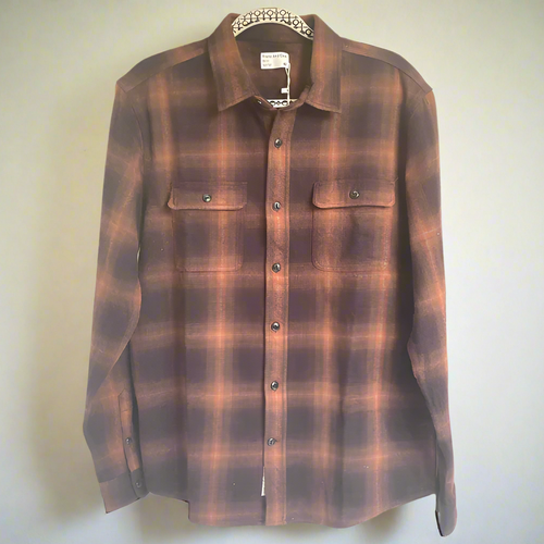 Frank and Oak Kapok Over Shirt Mens Medium Brown Plaid Flannel Jacket Cocoa