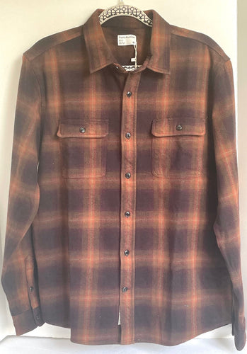 Frank and Oak Kapok Over Shirt Mens Medium Brown Plaid Flannel Jacket Cocoa