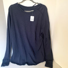 Load image into Gallery viewer, Navy long-sleeve shirt on a hanger with a visible tag against a white background