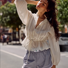 Load image into Gallery viewer, Free People Best of Me Blouse Womens Medium White Cotton Boho Long Sleeve