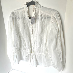 Free People Best of Me Blouse Womens Medium White Cotton Boho Long Sleeve