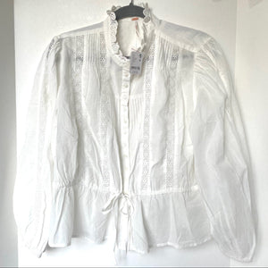 Free People Best of Me Blouse Womens Medium White Cotton Boho Long Sleeve