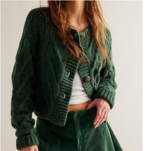 Load image into Gallery viewer, Free People Bonfire Cable Knit Cardigan Green Crop Oversized Cozycore