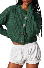 Load image into Gallery viewer, Free People Bonfire Cable Knit Cardigan Green Crop Oversized Cozycore