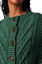 Load image into Gallery viewer, Free People Bonfire Cable Knit Cardigan Green Crop Oversized Cozycore