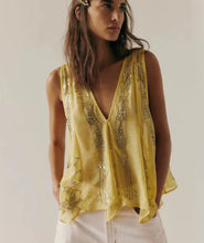 Load image into Gallery viewer, Free People Ibiza Night Beaded Boho Top Yellow Asymmetric Large