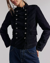 Load image into Gallery viewer, Free People Lotty Velvet Jacket Womens XL Black Double Breasted Military Blazer