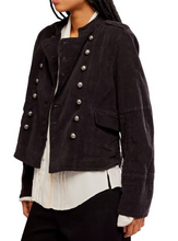 Load image into Gallery viewer, Free People Lotty Velvet Jacket Womens XL Black Double Breasted Military Blazer