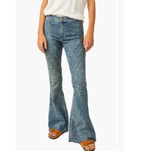 Load image into Gallery viewer, Free People Mermaid Mid-Rise Flare Jeans Womens 28 Patchwork 70s