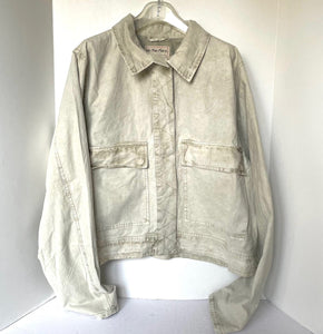    Free People Suzy Jacket Womens Large Cotton Linen Boxy Oversized Vintage White