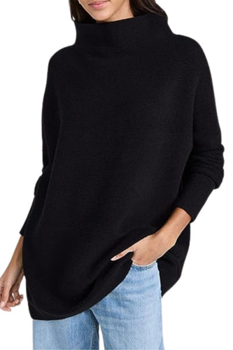 Free People Sweater Womens Large Black Ottoman Mock Neck Slouchy Tunic Cotton