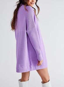 Free People Sweater Womens Large Purple Ottoman Slouchy Tunic Cotton Oversized