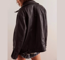 Load image into Gallery viewer, Free People Buckle Up Jacket Womens Black Vegan Leather Oversized Moto Zip NWT