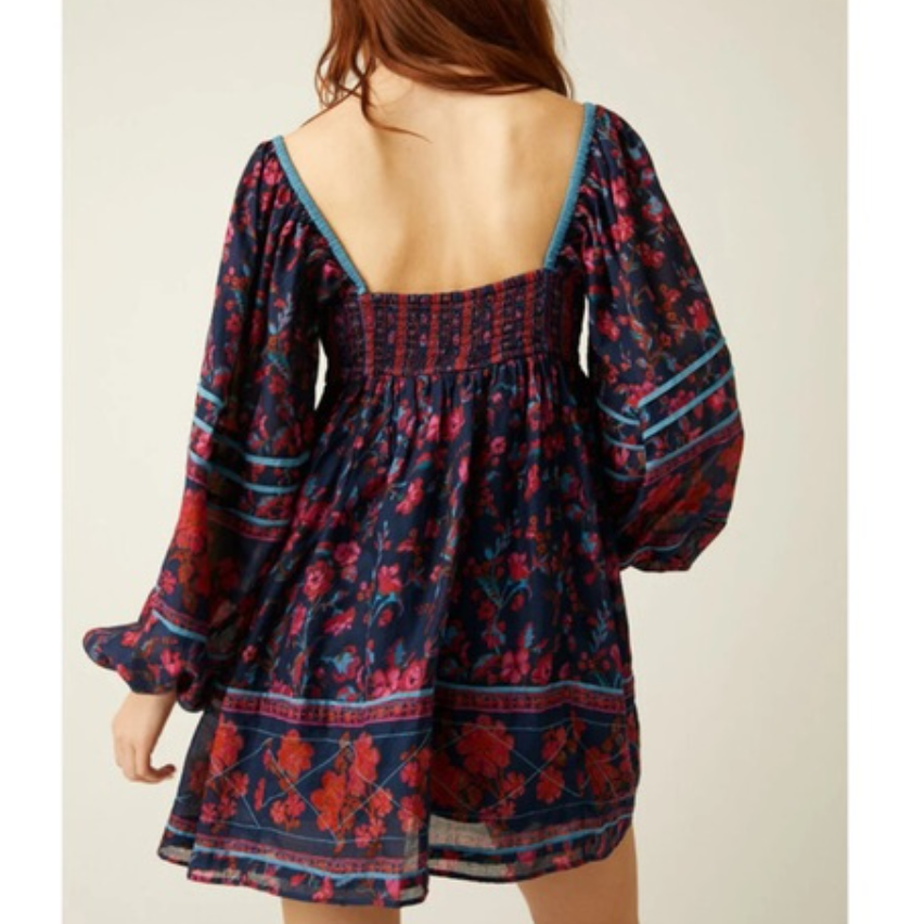 free people endless afternoon mini dress Free People Endless Afternoon Mini Dress Long Sleeve Babydoll Floral Cotton