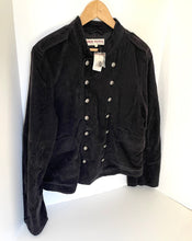 Load image into Gallery viewer, Free People Lotty Velvet Jacket Womens XL Black Double Breasted Military Blazer