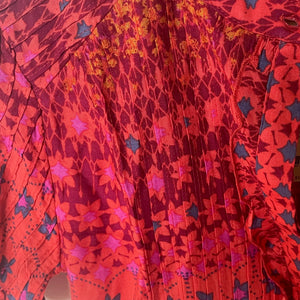 Free People Rare Feeling Maxi Dress Medium Red Foral Short Sleeve Lightweight