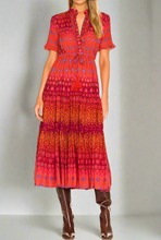 Load image into Gallery viewer, Free People Rare Feeling Maxi Dress Medium Red Foral Short Sleeve Lightweight